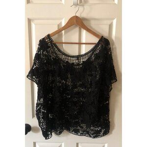 NWT Women's LANE BRYANT Crochet Blouse Black Size 22/24 Flower Pattern